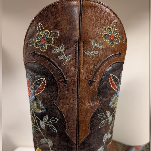 Old Gringo Bonnie Floral Embroidered Cowboy Boots Brown Distressed - Picture 7 of 16